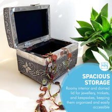 Load image into Gallery viewer, Distressed Wooden Jewelry &amp; Keepsake Box with Silver &amp; Copper Alloy Finish, Elephant &amp; Floral Decor
