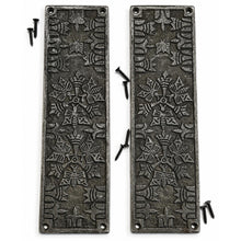Load image into Gallery viewer, Set of 2 Aztec Ornate Antique Iron Push Finger Plates – Traditional Cast Iron Door Protection
