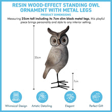 Load image into Gallery viewer, Resin Wood-Effect Standing Owl Ornament with Metal Legs – 25cm Tall, Playful Home Décor
