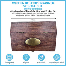 Load image into Gallery viewer, Sheshan Wooden Desktop Organizer with Four Compartments and Hinged Lid – Stylish Storage Box for Office or Home
