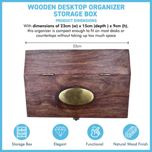 Sheshan Wooden Desktop Organizer with Four Compartments and Hinged Lid – Stylish Storage Box for Office or Home