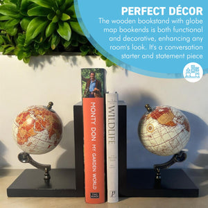 Classic World Map Globe Bookends - Elegant Home & Office Desk Accessory, Stylish Decoration