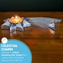 Load image into Gallery viewer, Celestial Elegance,  Brushed Silver Aluminum Shooting Star Tea Light Candle Holder, Modern Decorative Accent
