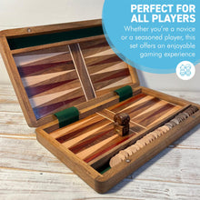 Load image into Gallery viewer, Wooden Inlaid Backgammon Set 36cm x 30cm, Classic Strategy Board Game,  Includes Wooden Playing Pieces and Dice
