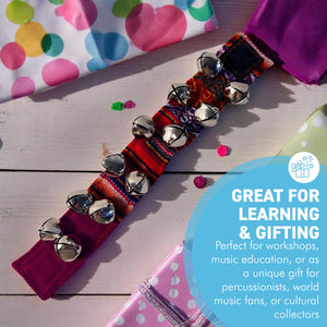Peruvian style Wrist Bells with colourful strap, Handcrafted Percussion Instrument