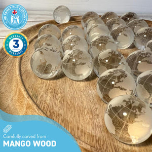 30cm Diameter Mango wood SOLITAIRE BOARD GAME with 30mm FROSTED GLOBE GLASS MARBLES | classic wooden solitaire game | strategy board game | family board game