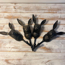 Load image into Gallery viewer, Set of Four Sturdy Wall-Mounted Cast Iron Rabbit Head Hook Hanger for Hats, Coats, Clothes - Ideal for Kitchen, Bathroom, Bedroom, Office
