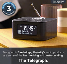 Load image into Gallery viewer, MAJORITY Knapton | Bedside Clock Radio with Bluetooth | 15W Wireless Charging &amp; USB Charging Port | DAB+ and FM | Loud Dual Alarm, Sleep &amp; Snooze Function | Large Dimmable Backlit LCD Display
