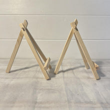 Load image into Gallery viewer, Set of two Compact Wooden Display Easels- 15cm High: Perfect for Small Artworks, Photos, and Tabletop Displays - Durable, Stylish, and Portable Design
