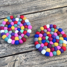 Load image into Gallery viewer, Pair of Handmade Rainbow Wool Felt Ball Mat | Colorful Coaster Trivets | Home Decor Table Mat
