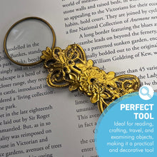 Load image into Gallery viewer, Handy Gold Magnifying Glass with leaf pattern, Elegant Handheld Magnifier for reading
