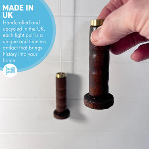 SET OF TWO ANTIQUE BOBBIN LIGHT PULLS,  upcycled from genuine antique bobbins, vintage bathroom ceiling light switch & pull cord, unique piece of history for your bathroom