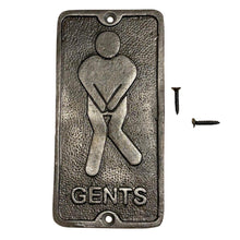 Load image into Gallery viewer, 𝗩𝗜𝗡𝗧𝗔𝗚𝗘 𝗦𝗧𝗬𝗟𝗘 𝗚𝗘𝗡𝗧𝗦/𝗠𝗘𝗡𝗦 𝗖𝗔𝗦𝗧 𝗜𝗥𝗢𝗡 𝗧𝗢𝗜𝗟𝗘𝗧 𝗗𝗢𝗢𝗥 𝗦𝗜𝗚𝗡 | 𝟯′ 𝘅 𝟲’ (𝟳𝟱𝗺𝗺 𝘅 𝟭𝟱𝟬𝗺𝗺) | Plaque | Bathroom | Wall Decor | Antique Style | Bathroom Sign | Restroom | Door Sign | Decorative Home Accessory
