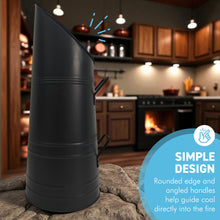 Load image into Gallery viewer, 𝗕𝗟𝗔𝗖𝗞 𝗦𝗧𝗘𝗘𝗟 𝗖𝗢𝗔𝗟 𝗛𝗢𝗗/ 𝗦𝗖𝗨𝗧𝗧𝗟𝗘 𝗕𝗨𝗖𝗞𝗘𝗧 𝟱𝟱𝗰𝗺 – Tall Fireside Coal Scuttle with Handles | Fireplace &amp; Hearth Accessories for Log Burners &amp; Stoves
