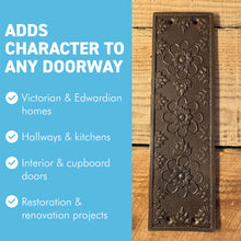 Load image into Gallery viewer, The Ellerker – Hand-Cast Ornate Finger Plate in Antique Iron

