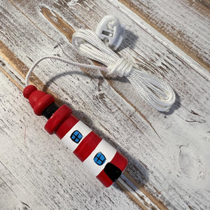 Red and white Lighthouse light pull | Nautical Theme Wooden Lighthouse Cord Pull Light Pull