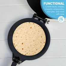 Load image into Gallery viewer, Premium 8" 𝗖𝗔𝗦𝗧 𝗜𝗥𝗢𝗡 𝗧𝗢𝗥𝗧𝗜𝗟𝗟𝗔 𝗣𝗥𝗘𝗦𝗦 – Heavy Duty Roti Maker, Taco &amp; Quesadilla Press, Manual Dough Press, Non-Stick, Durable Kitchen Tool
