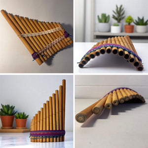 Large Peruvian Wooden Panpipes with colourful woven trim, 13 Pipe Traditional Panflute Instrument