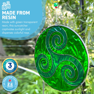 GREEN TRISKELION SUNCATCHER | Light Catcher | Garden Round Hanging Ornament Suncatcher | Feng Shui | Triskelion Motif | Suncatchers | Light Catchers