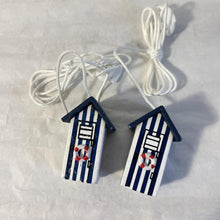 Load image into Gallery viewer, Pair of Dark Blue beach hut light pulls | Nautical Theme Wooden Beach Hut Cord Pull Light Pulls
