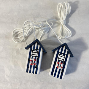 Pair of Dark Blue beach hut light pulls | Nautical Theme Wooden Beach Hut Cord Pull Light Pulls