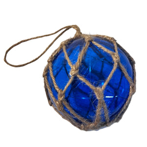 Blue Glass Fishing Buoy Tiki Bar Light with LED Lights, Nautical-Style Ornament for Home Decor