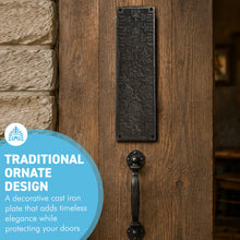 Load image into Gallery viewer, Aztec Ornate Antique Iron Push Finger Plate – Elegant Traditional Door Protection
