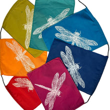 Load image into Gallery viewer, Screen Printed 100% Cotton Dragonfly print multi coloured bunting | 7 flags | 190cm long | Garland for Garden Wedding Birthday Indoor Outdoor Party Decoration Festival
