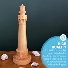 Load image into Gallery viewer, Wood Effect Lighthouse Ornament – 23cm Tall Lighthouse for Coastal Decor
