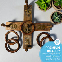 Load image into Gallery viewer, 𝗟𝗨𝗫𝗨𝗥𝗬 𝗦𝗢𝗟𝗜𝗗 𝗪𝗢𝗢𝗗 𝗤𝗨𝗢𝗜𝗧𝗦 𝗚𝗔𝗠𝗘 Set 5 Rings 30cm – Family Fun Hoopla Game

