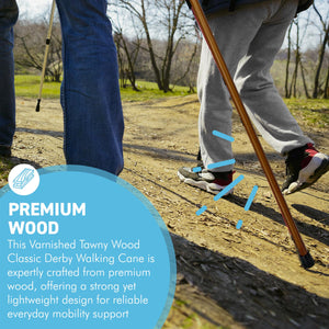 Varnished Tawny Wood Classic Derby Walking Stick