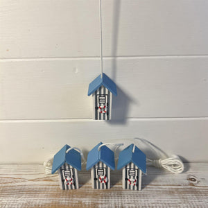 4 x Light Blue and white beach hut light pulls | Nautical Theme Wooden Beach Hut Cord Pull Light Pulls