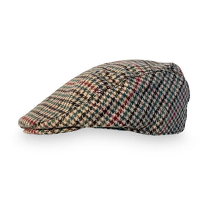 Unisex 58cm M/L TWEED Flat Cap |Mixed Wool Polyester Green Tweed Country Cap | Tweed Hat | Peaked Cap | Black Quilted Lining