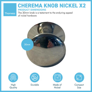 Cherema Nickel Knob | Set of 2 door knobs | Nickel cupboard knobs | Cabinet hardware | Antique nickel cupboard handles | Cupboard door handles | 30mm