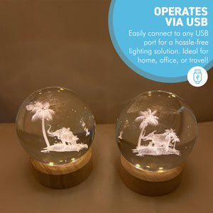 Set of Two 3D Crystal Ball Night Light USB Lamp with Elephant designs, elegant modern illumination for any room