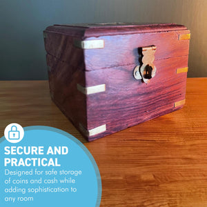 Handcrafted Wooden Money Box, Square Coin Piggy Bank, Decorative Savings Storage, Secure and Durable Safe for Coins