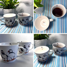 Load image into Gallery viewer, Pair of Puffin Trio Mugs, 100% Bone China, Gift for Nature Lovers, Coastal Home Decor
