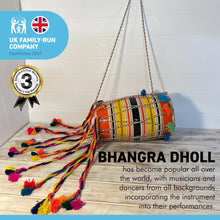Load image into Gallery viewer, PUNJABI BHANGRA DOHL 30cm Tall Drum | Mango Wood | Percussion | Integrated Shoulder Rope Strap
