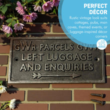 Load image into Gallery viewer, Vintage style 𝗚𝗪𝗥 𝗖𝗔𝗦𝗧 𝗜𝗥𝗢𝗡 𝗟𝗘𝗙𝗧 𝗟𝗨𝗚𝗚𝗔𝗚𝗘 PLAQUE, classic railway memorabilia Sign, 15cm x 7.5cm x 0.5cm
