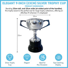 Load image into Gallery viewer, Elegant 9-inch (23cm) Silver Trophy Cup for Celebrating Achievements – Ideal Award for Sports, Competitions &amp; Ceremonies
