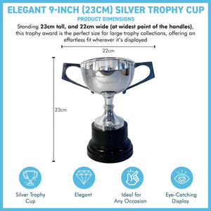 Elegant 9-inch (23cm) Silver Trophy Cup for Celebrating Achievements – Ideal Award for Sports, Competitions & Ceremonies