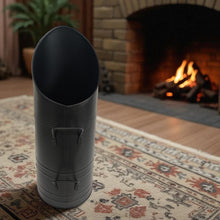 Load image into Gallery viewer, 𝗕𝗟𝗔𝗖𝗞 𝗦𝗧𝗘𝗘𝗟 𝗖𝗢𝗔𝗟 𝗛𝗢𝗗/ 𝗦𝗖𝗨𝗧𝗧𝗟𝗘 𝗕𝗨𝗖𝗞𝗘𝗧 𝟱𝟱𝗰𝗺 – Tall Fireside Coal Scuttle with Handles | Fireplace &amp; Hearth Accessories for Log Burners &amp; Stoves
