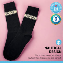 Load image into Gallery viewer, CAPTAIN PAIR OF SOCKS | Sailing Gift | Gifts for boat owners | Nautical socks | Cotton rich | Adult Size UK 6-12 EU 39-46

