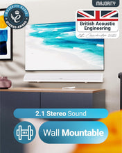 Load image into Gallery viewer, Majority White Snowdon | 𝗕𝗟𝗨𝗘𝗧𝗢𝗢𝗧𝗛 𝗦𝗢𝗨𝗡𝗗 𝗕𝗔𝗥 𝗙𝗢𝗥 𝗧𝗩 | Built-in Subwoofer | 120 Watts 2.1 Channel Sound | RCA, Optical, and AUX Connection | Wall Mountable | 81 CM | Remote Control Included

