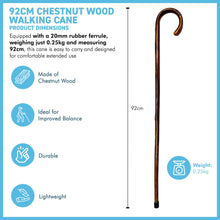 Load image into Gallery viewer, 92cm Chestnut flame scorched wooden Walking Cane, lightweight mobility aid with rubber ferrule for enhanced stability and comfort
