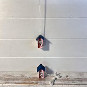 2 x Red and white beach hut light pull | Nautical Theme Wooden Beach Hut Cord Pull Light Pulls