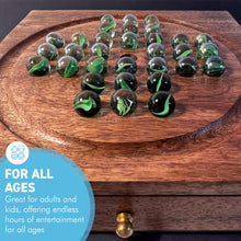 Load image into Gallery viewer, Wooden Solitaire with Drawer for Traditonal Green Marbles | Travel Games | Strategic &amp; Traditional Games | Perfect for Adults &amp; Family Fun
