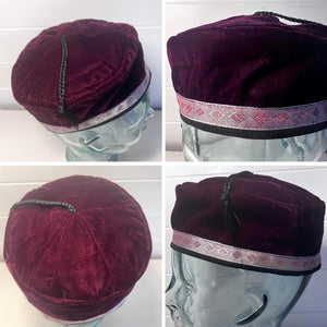 Size 59cm, large, Handmade Nepalese deep purple velvet Smoking Cap with traditional Tibetan design, lightweight, stylish design