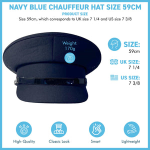 Navy Blue Chauffeur's Cap,  Classic Round-Domed Hat, High-Quality Polyester, PVC Band, Leatherette Sweatband, Size 59cm,  Ideal for Professional & Elegant Look