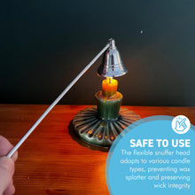 Load image into Gallery viewer, Crown Nickel Plated Candle Extinguisher with long handle, safely snuffs out candles
